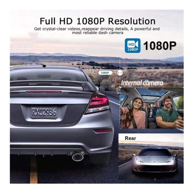 Uygun Fiyatlı Wi-fi Araç Kamerası 3 Lensli Tam 1080p Araç Kamerası,2'' Ips Ekranlı,170 Derece ° Geniş Görüş Açısı,30fps,Ön+kabin+arka 